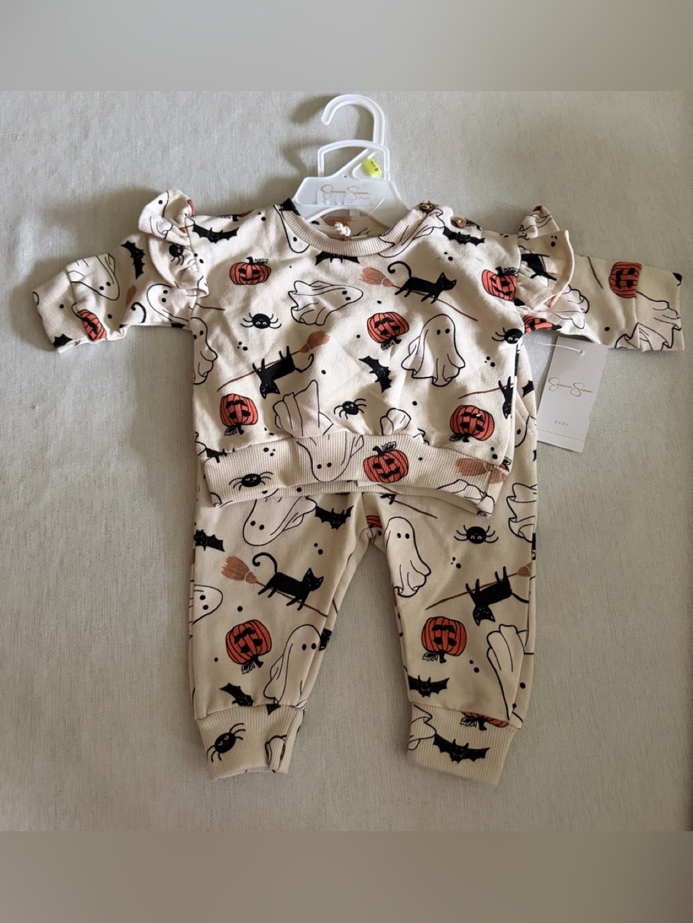 Girls Cream Jessica Simpson Halloween Ghost & Pumpkin Sweatshirt Set